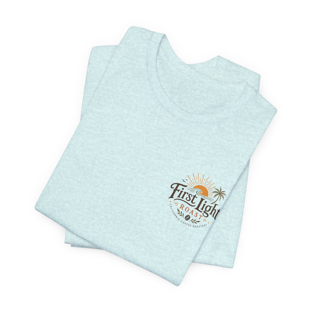 First Light Beach Tee — Retro Sunrise Logo T-Shirt