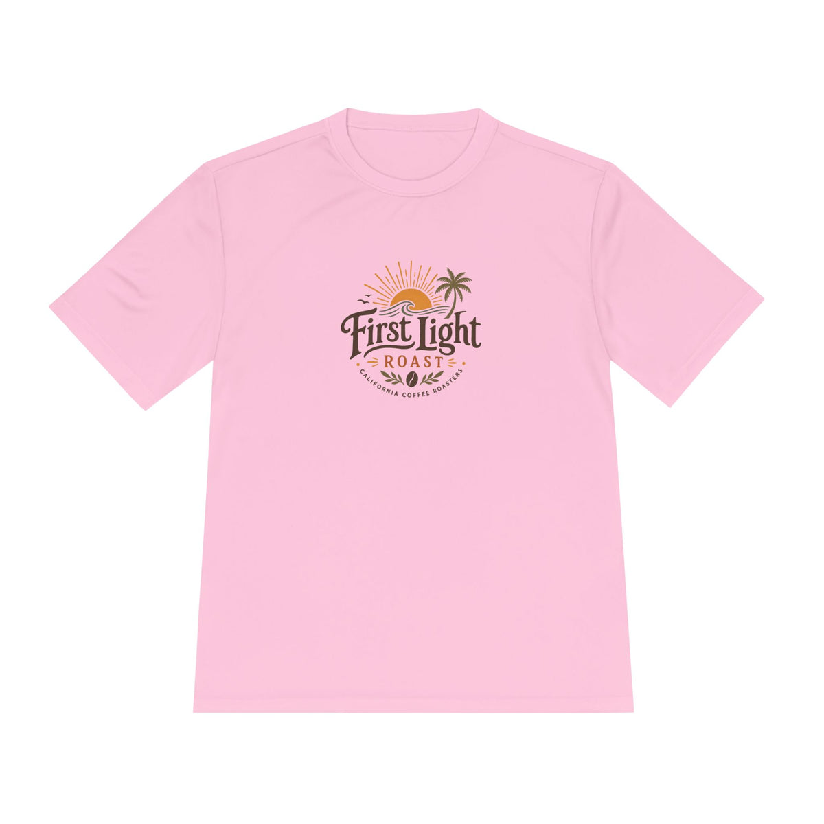 First Light Roast Coffee Tee — Sunrise Logo Moisture-Wicking Shirt