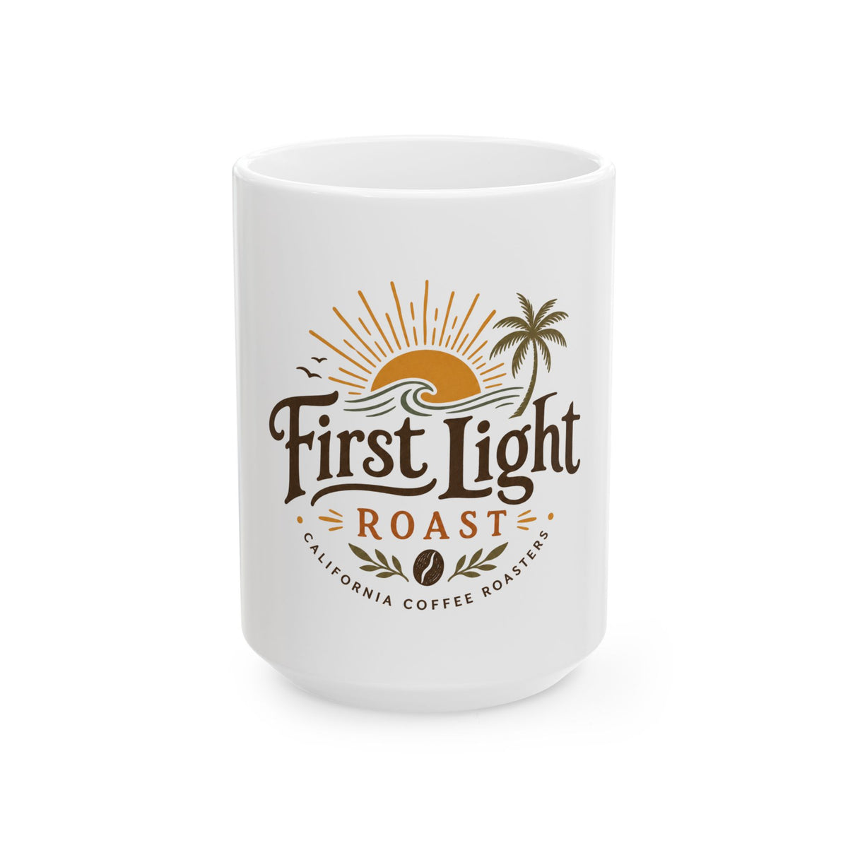 First Light Roast Ceramic Coffee Mug — Sunrise Beach Coffee Logo, 11oz & 15oz