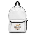 First Light Roast Logo Backpack — Coffee Brand Daypack with Sunrise Palm Design
