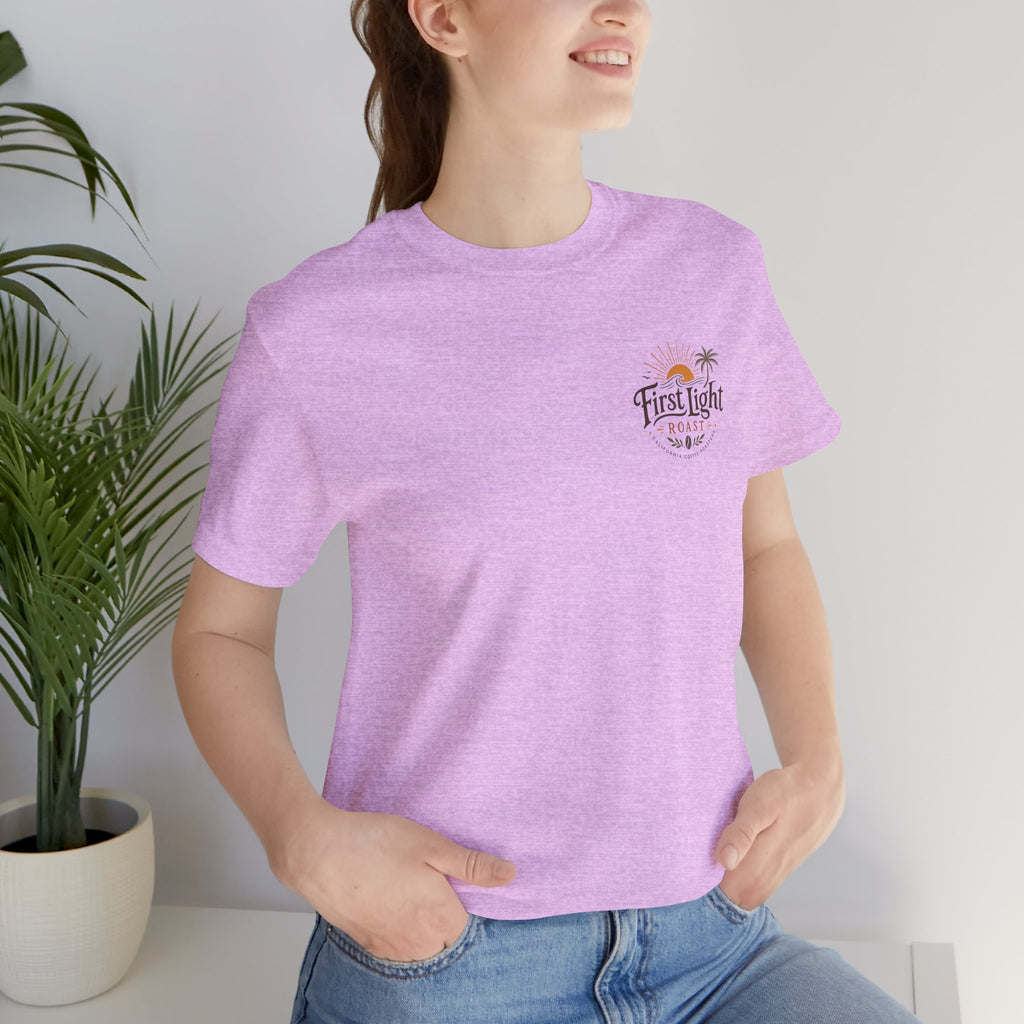 First Light Beach Tee — Retro Sunrise Logo T-Shirt