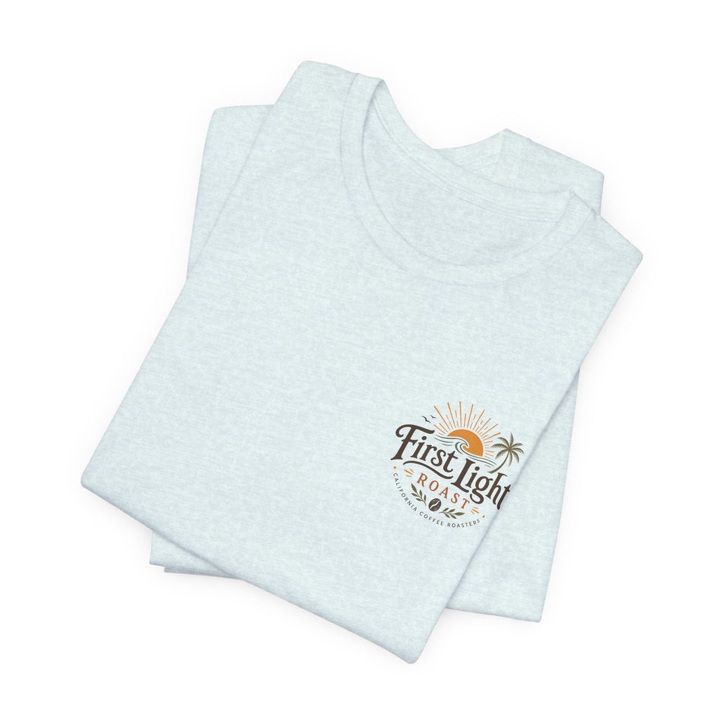First Light Beach Tee — Retro Sunrise Logo T-Shirt