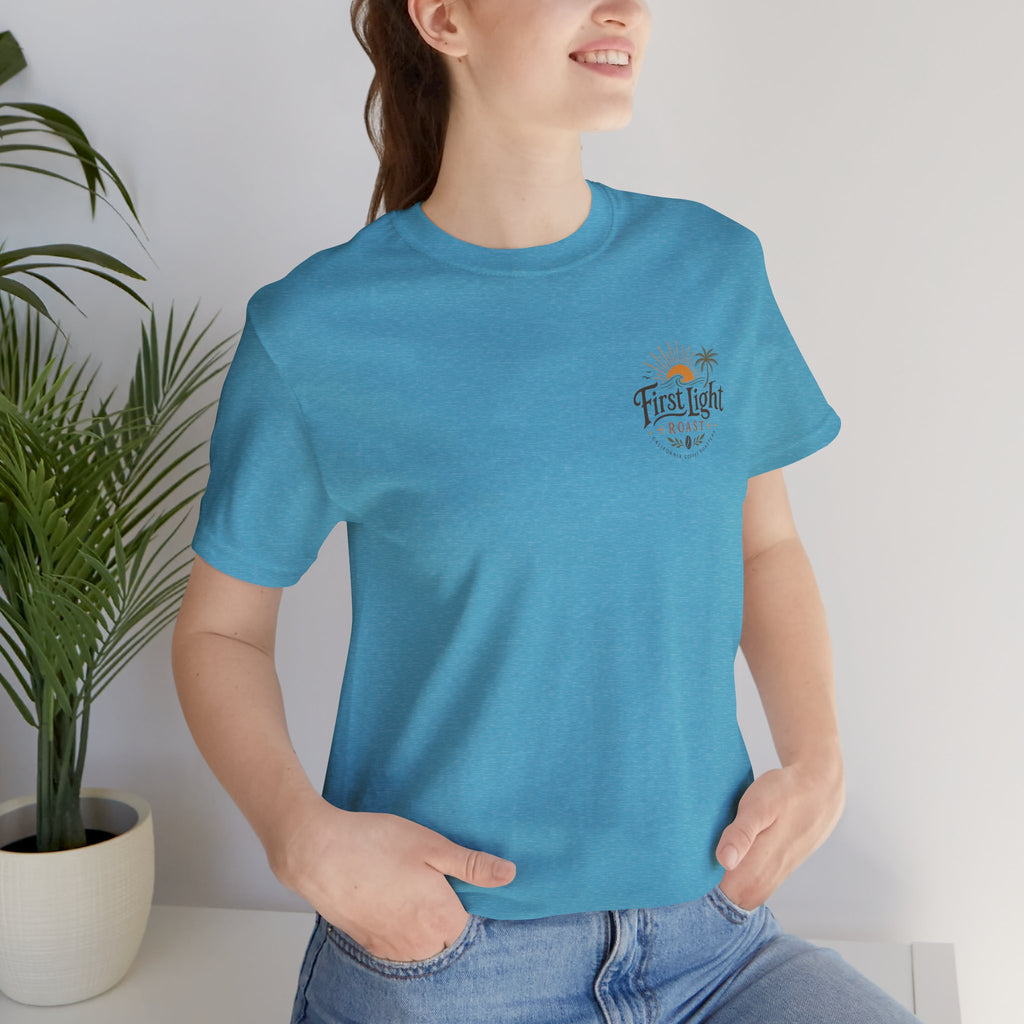 First Light Beach Tee — Retro Sunrise Logo T-Shirt