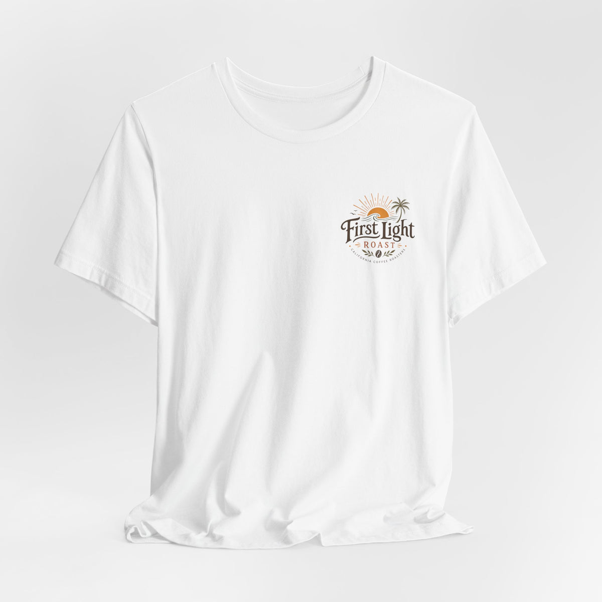 First Light Beach Tee — Retro Sunrise Logo T-Shirt