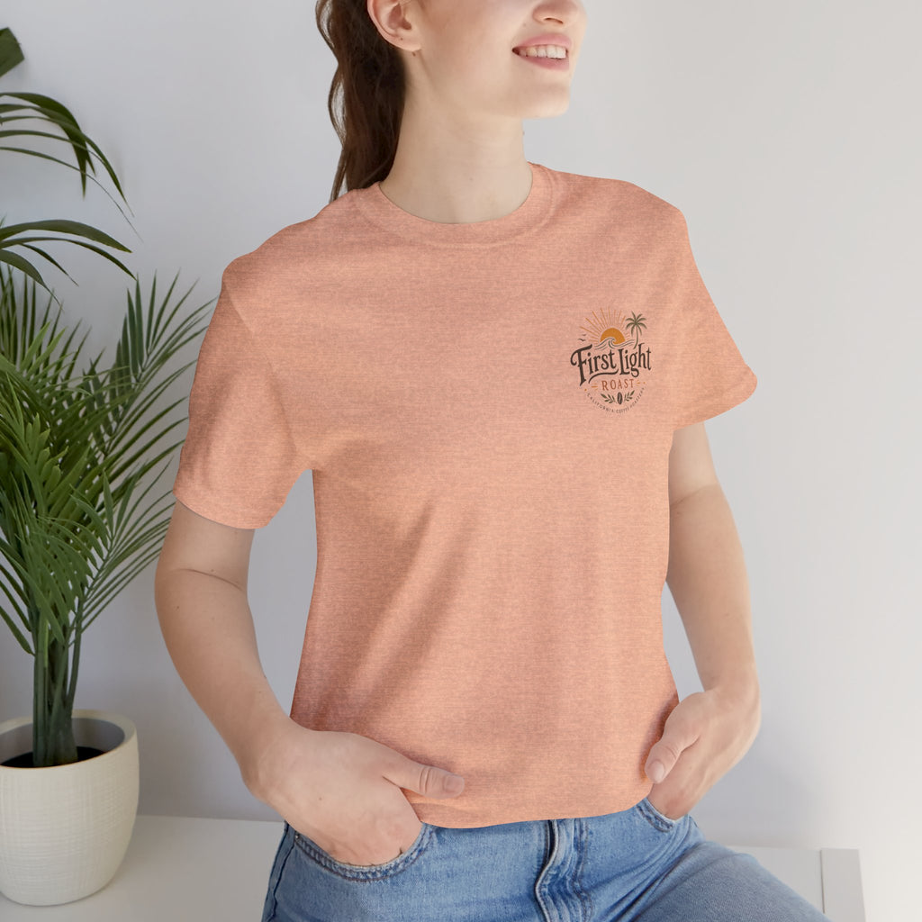 First Light Beach Tee — Retro Sunrise Logo T-Shirt