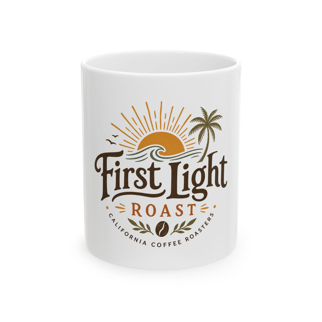 First Light Roast Ceramic Coffee Mug — Sunrise Beach Coffee Logo, 11oz & 15oz