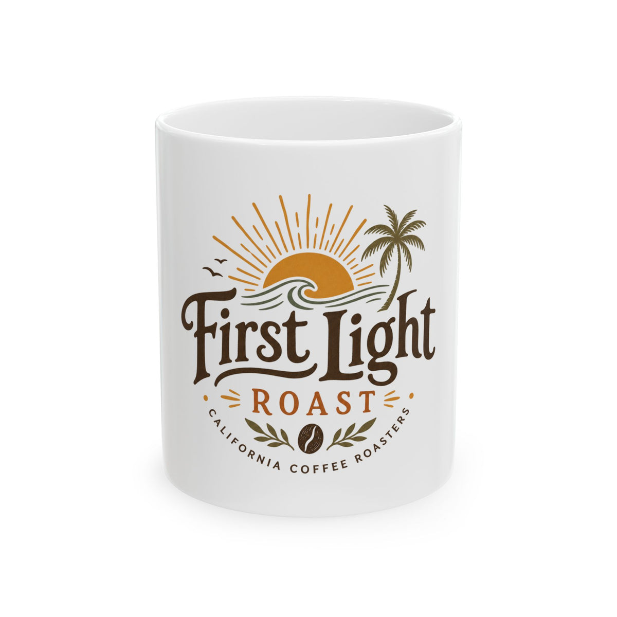 First Light Roast Ceramic Coffee Mug — Sunrise Beach Coffee Logo, 11oz & 15oz